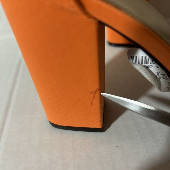 Womens Size 10 Shoes Orange Satin Style Strappy Sandals Block Heel Fall Autumn - Picture 3 of 12